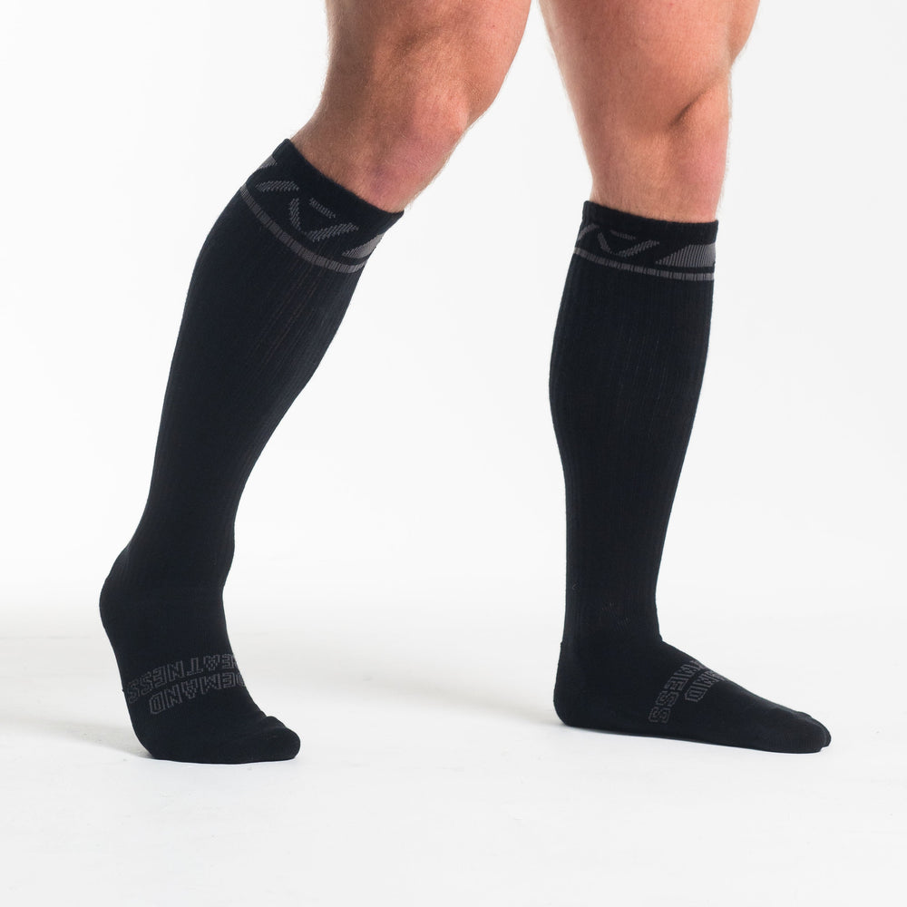 
                      
                        A7 Shadow Stone Deadlift socks are designed specifically for pulls and keep your shins protected from scrapes. A7 deadlift socks are a perfect pair to wear in training or powerlifting competition. The IPF Approved Kit includes Powerlifting Singlet, A7 Meet Shirt, A7 Zebra Wrist Wraps, A7 Deadlift Socks, Hourglass Knee Sleeves (Stiff Knee Sleeves and Rigor Mortis Knee Sleeves). All A7 Powerlifting Equipment shipping to UK, Norway, Switzerland and Iceland.
                      
                    