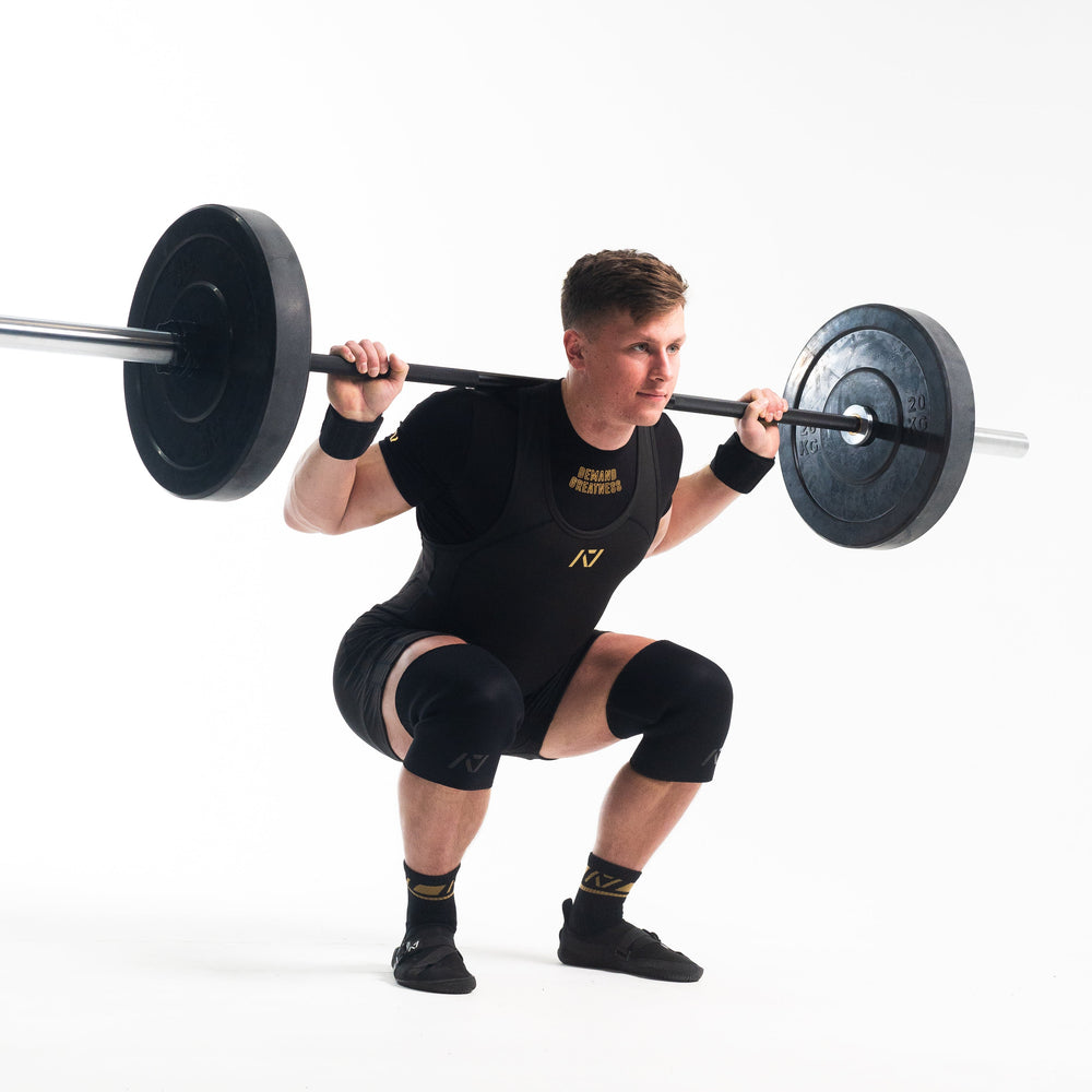 
                      
                        A7 IPF Approved Gold Standard Luno singlet features extra lat mobility, side panel stitching to guide the squat depth level and curved panel design for a slimming look. The Women's cut singlet features a tapered waist and additional quad room. The IPF Approved Kit includes Luno Powerlifting Singlet, A7 Meet Shirt, A7 Zebra Wrist Wraps, A7 Deadlift Socks, Hourglass Knee Sleeves (Stiff Knee Sleeves and Rigor Mortis Knee Sleeves). All A7 Powerlifting Equipment shipping to UK, Norway, Switzerland and Iceland.
                      
                    
